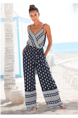 vivance collection Jumpsuit met boorddruk en zakken, zomerse jumpsuit, wijde pijpen