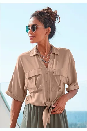 Lascana Blouse met korte mouwen met knoopdetail en knoopsluiting, blazerkraag, damesblouse