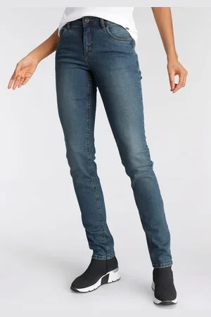 ARIZONA Slim fit jeans Tailleband met zij-elastiek inzet smalle pasvorm, skinny jeans, used-wassing, hoge taille