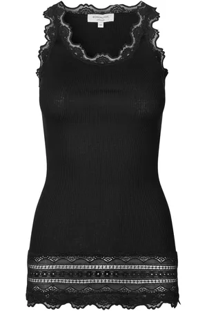 Rosemunde Tanktop Benita Silk Top Camisole met vintage kant aan de halslijn, brede elastische kant aan de zoom