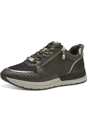 Tamaris Sneakers met sleehak vrijetijdsschoen, lage schoen, veterschoen met trendy metallic-details