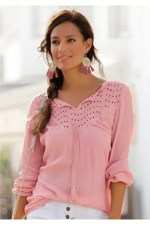 Lascana Crêpe-blouse met geborduurde oogjes, damesblouse, losse pasvorm