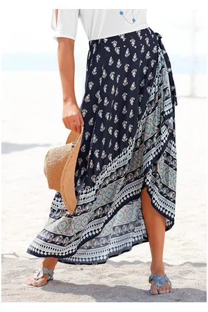 vivance collection Maxirok met print op de boorden en diagonale volants, wikkelrok, zomerrok