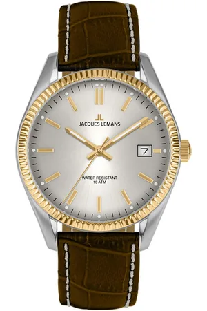 Jacques Lemans Kwartshorloge Polshorloge, dameshorloge, analoog, datum, leren armband