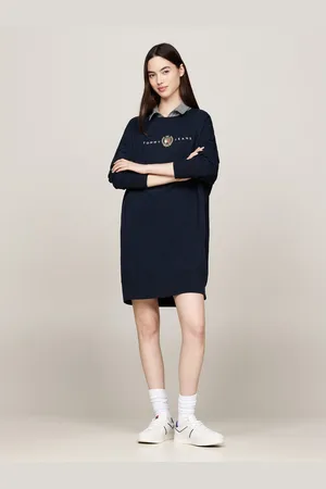 Tommy Hilfiger Jerseyjurk TJW CREST LINEAR CREW DRESS EXT in grote maten, lineaire logo-opdruk