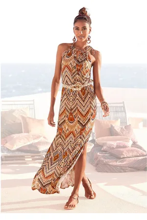Lascana Maxi-jurk met modieuze halslijn in etnische print, zomerjurk, strandjurk