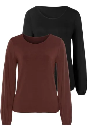 Lascana Shirt met lange mouwen Met wijde mouwen van zachte viscose-stretch (2-delig, Set van 2)