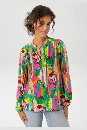 Aniston Blouse zonder sluiting met leeuwenkoppen in kleurrijke jungleprint - nieuwe collectie