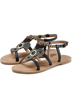 Lascana Sandalen Zomerschoen Sandalette, zomerschoen van leer met steentjes in glinsterende look