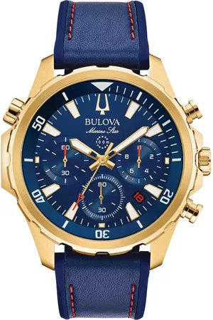 BULOVA Chronograaf Marine Star Horloge, quartz, herenhorloge, leren band, datum