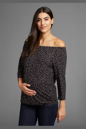 Neun Monate Zwangerschapsshirt Shirt met carmenhals in vloeiende vorm met stippenpatroon