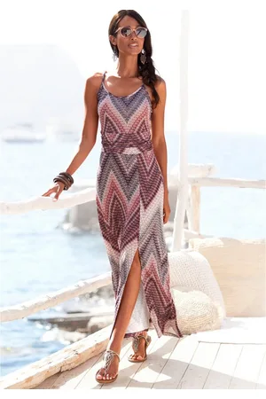 Lascana Midi-jurk met zigzag patroon en split, zachte jersey jurk, zomerjurk