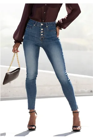 Lascana High-waist jeans met zichtbare knoopsluiting en stretchpercentage, skinny, high waist