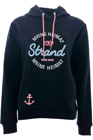Zwillingsherz Hoodie "Mijn Thuis" met geborduurd "strand"-schrift op de voorkant en achterkant