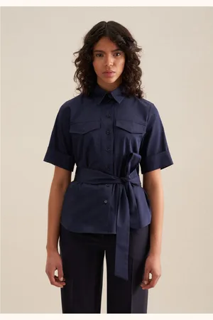Seidensticker Overhemdblouse Zwarte roos Korte mouwen kraag uni