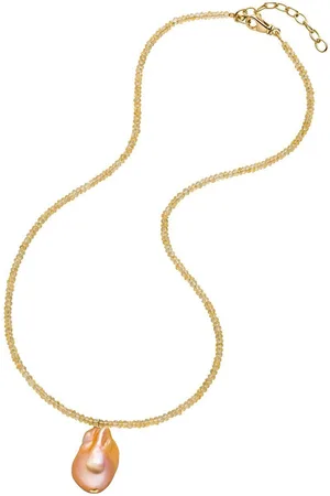 Firetti Ketting met hanger Sieraad Geschenk, Stenen Ketting met Parel Made in Germany - met amethist of citrien - met zoetwater-cultivéparel