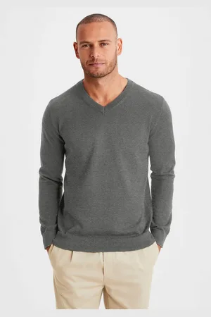 H.I.S Gebreide trui met v-hals, pullover van fijn breiwerk, katoenmix