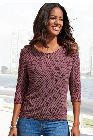 vivance collection Shirt met ronde hals Met gouden sierknop bij de hals