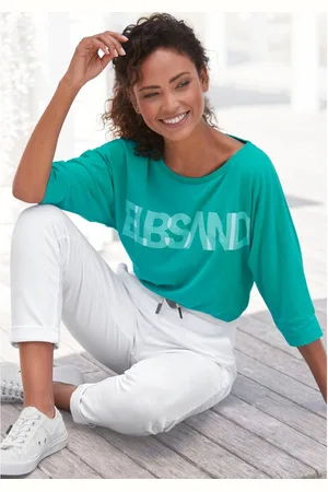 ELBSAND Shirt met 3/4-mouwen met logoprint, katoenmix, losse pasvorm