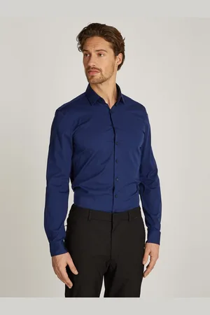 Calvin Klein Businessoverhemd POPLIN STRETCH SLIM SHIRT met kent-kraag, logoprint op borsthoogte