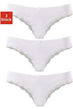 Lascana Brazilian slip van elastische katoen met delicate kant (3 stuks)