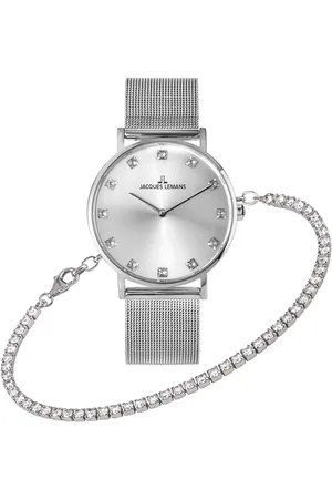 Jacques Lemans Kwartshorloge Nice Set, 1-2142A-SET Horloge, dames, cadeau-idee, Swarovski-kristallen, roestvrijstalen band (set, 2-delig, Met armband)