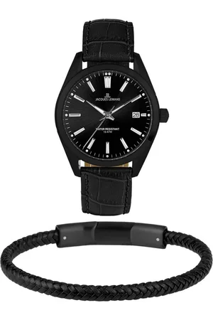 Jacques Lemans Kwartshorloge Derby Set, 1-2143A-SET Horloge, herenhorloge, datum, cadeau-idee, leren band (set, 2-delig, Met armband)