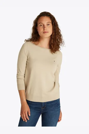Tommy Hilfiger Gebreide trui CO JERSEY STITCH BOAT-NK SWEATER met -merklabel op de mouw