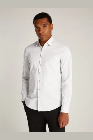 Calvin Klein Businessoverhemd POPLIN STRETCH SLIM SHIRT met kent-kraag, logoprint op borsthoogte