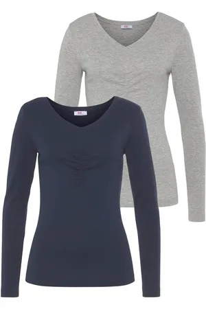 FLASHLIGHTS Longsleeve Lange mouwen, zeer figuurvolgende snit, fijn ribstof, basic-stijl (set, 2-delig, 2 stuks)