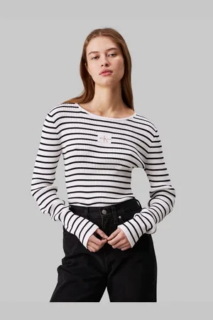 Calvin Klein Trui met ronde hals WOVEN LABEL TIGHT SWEATER