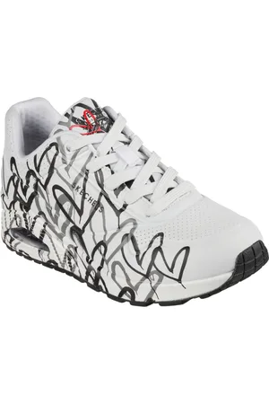 Skechers Sneakers met sleehak UNO-SPREAD THE LOVE Vrijetijdsschoen, lage schoen, veterschoen met coole graffiti-print