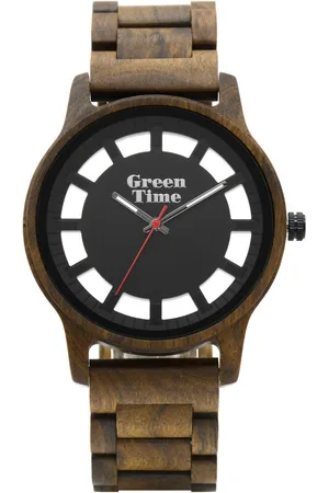Green Time Kwartshorloge ZW167A Polshorloge, herenhorloge, houten horloge, lichtgevende wijzers, datum
