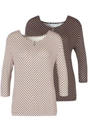 vivance collection Shirt met ronde hals Met gouden sierknop bij de hals (Set van 2)