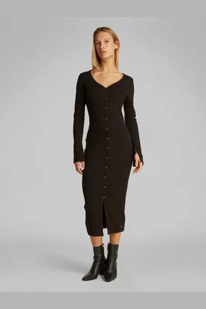 Calvin Klein Maxi-jurk WOVEN LABEL LS RIB DRESS
