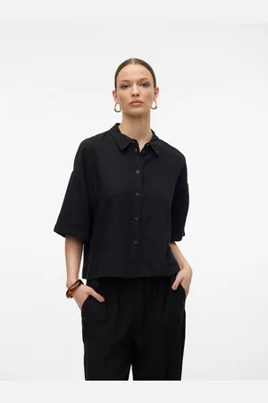 VERO MODA Overhemdblouse VMLINN LINEN 2/4 SHORT SHIRT WVN NOOS