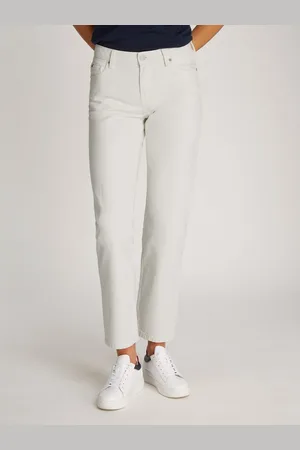 Tommy Hilfiger Straight jeans CLASSIC STRAIGHT RW ECRU met logo-badge, in enkel-lengte