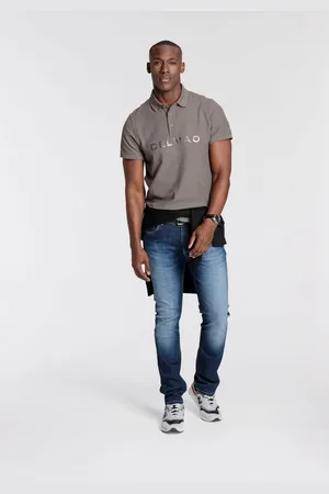 DELMAO Poloshirt Korte mouwen, met ribboordjes, met print, polokraag, van katoen