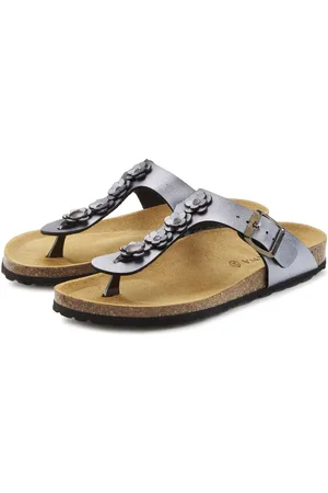 Lascana Teenslippers Sandaal, pantoffel, open schoen, zomerschoen, Sandaal, pantoletten met modieuze applicatie en kurken voetbed
