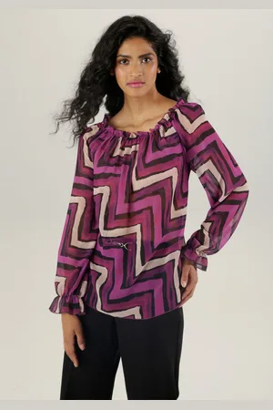 Aniston Blouse met carmenhals met ruches bij de hals