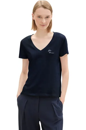TOM TAILOR Shirt met V-hals met statement-prints (set, 2-delig)