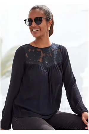 Buffalo Kanten blouse gemaakt van geweven viscose, zomers, boho-stijl
