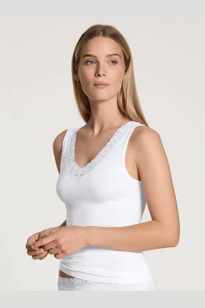 Calida Hemd Natural Comfort Lace Tank-top, katoen-top met mooie kant