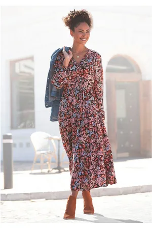 Lascana Maxi-jurk met bloemenprint en v-hals, zomerjurk