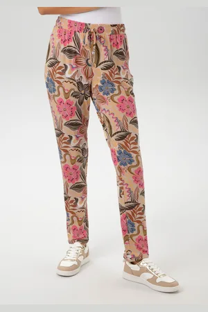 Aniston Comfortbroek bedrukt met grote bloemen en bladeren - nieuwe collectie