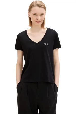 TOM TAILOR Shirt met V-hals met statement-prints (set, 2-delig)