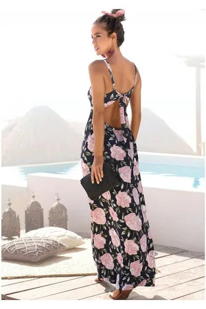 QS by s.Oliver Maxi-jurk met laag uitgesneden rug, zomerjurk met all-over print, strandjurk