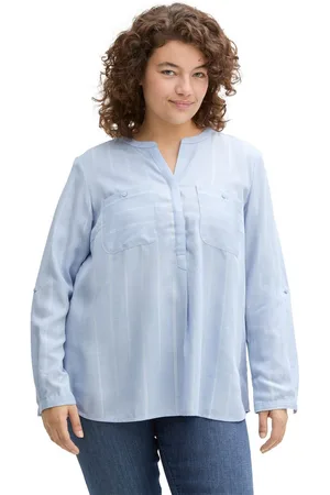 TOM TAILOR Blouse met lange mouwen met tuniek-kraag en borstzakken