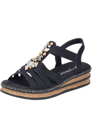 Rieker Plateausandalen , zomerschoen, sandaal, plateauhak, met contrastkleurige stiksels