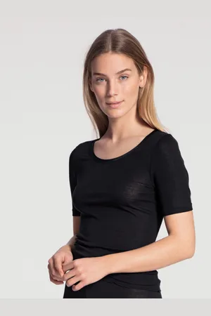 Calida Shirt met korte mouwen True Confidence met satijnen bies bij de ronde hals